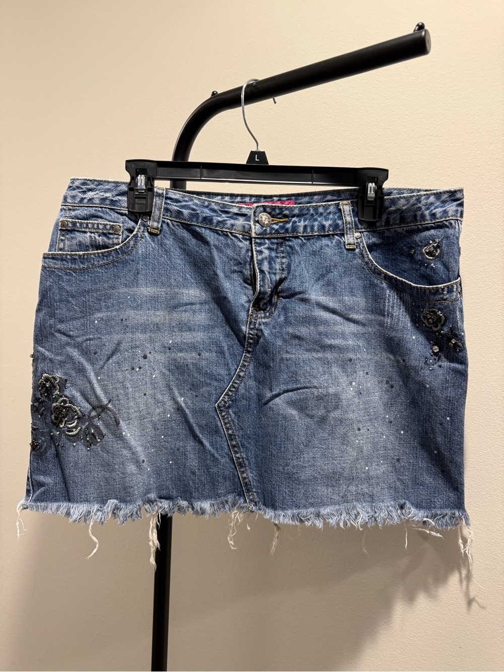 Women's Thalia Sofi Denim Skirt Rock Y2K Vintage Embroidered Painted Distressed